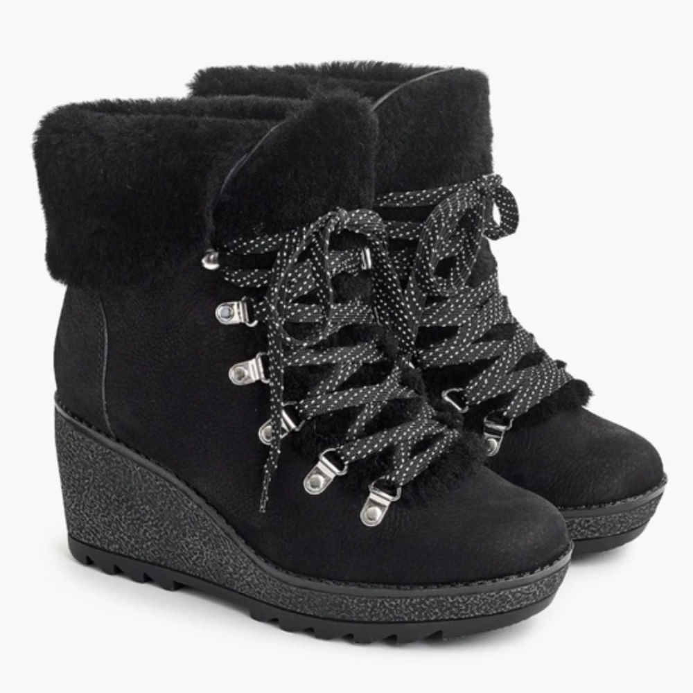 J. Crew Black Nordic Wedge Shearling Cuff